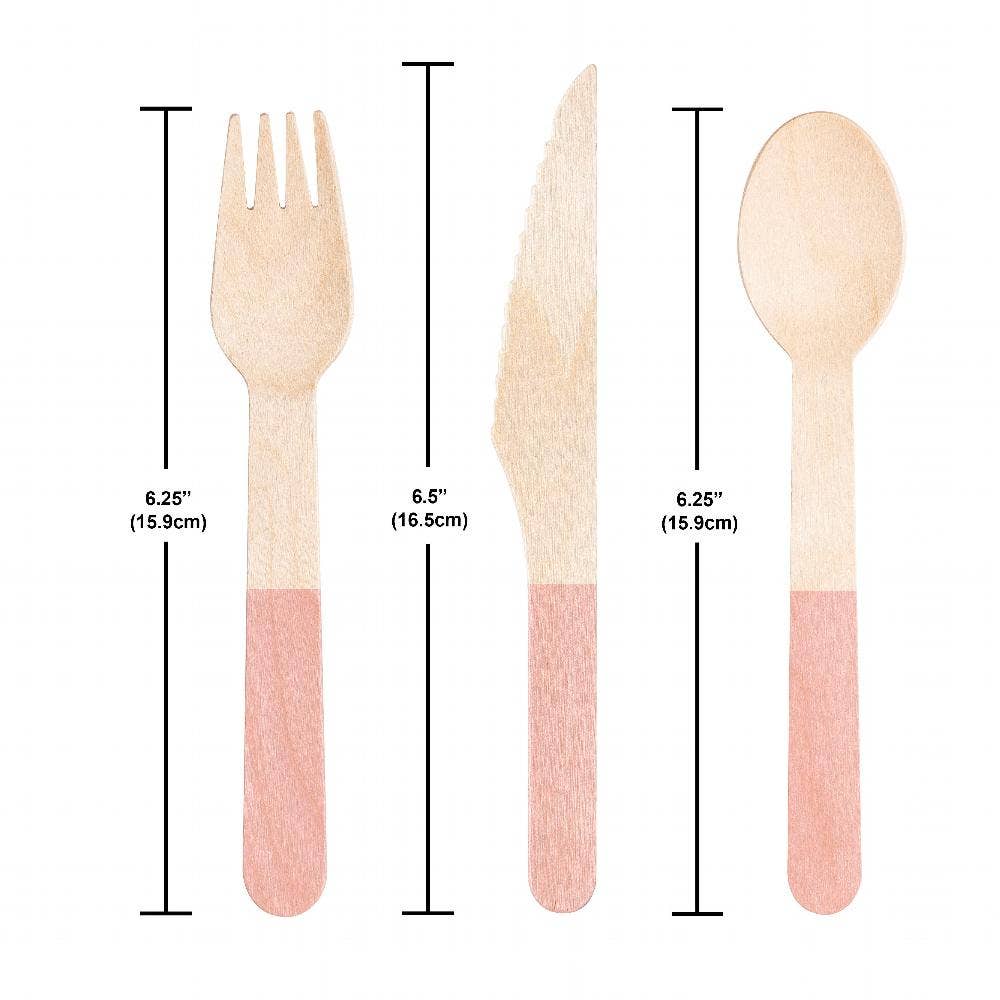 24 pc Classic Pink Wooden Cutlery, Assorted (12 Pkgs/Case)