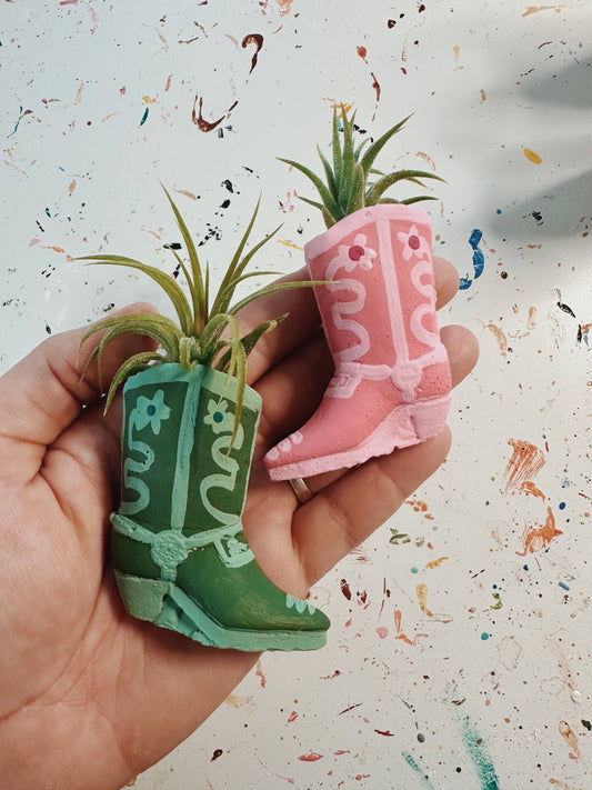 Pink Fairy Mini Cowboy Boot Planter with Plant