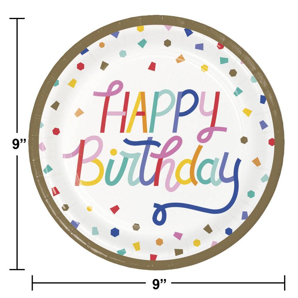 Birthday Confetti 8.75 Inch Paper Dinner Plate, 8/Pkg