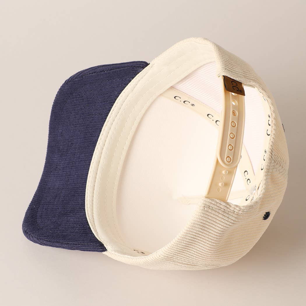 Plain Two Tone Corduroy 5 Panel Trucker Hat: RUST / ONE SIZE