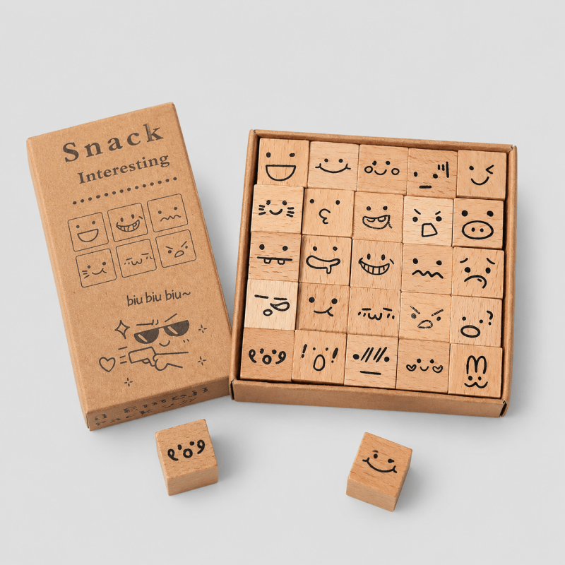 Mini Themed Wooden Stamp Set: Emoji / One Size