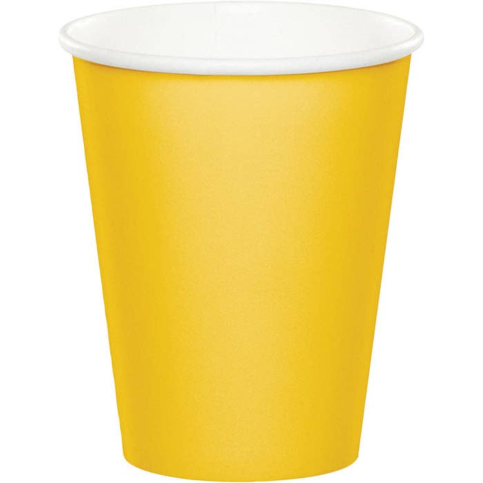 School Bus Yellow Value 9 oz Hot & Cold Paper Cups, 8/Pkg
