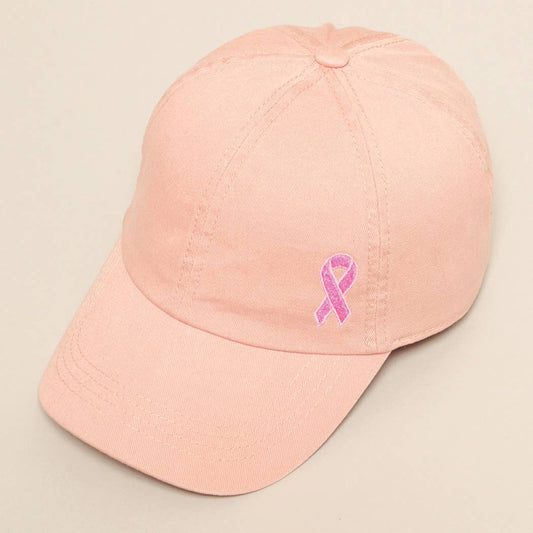 Breast Cancer Awareness Ribbon Baseball Cap: LCAP2478MR-DUSTY PINK / ONE SIZE