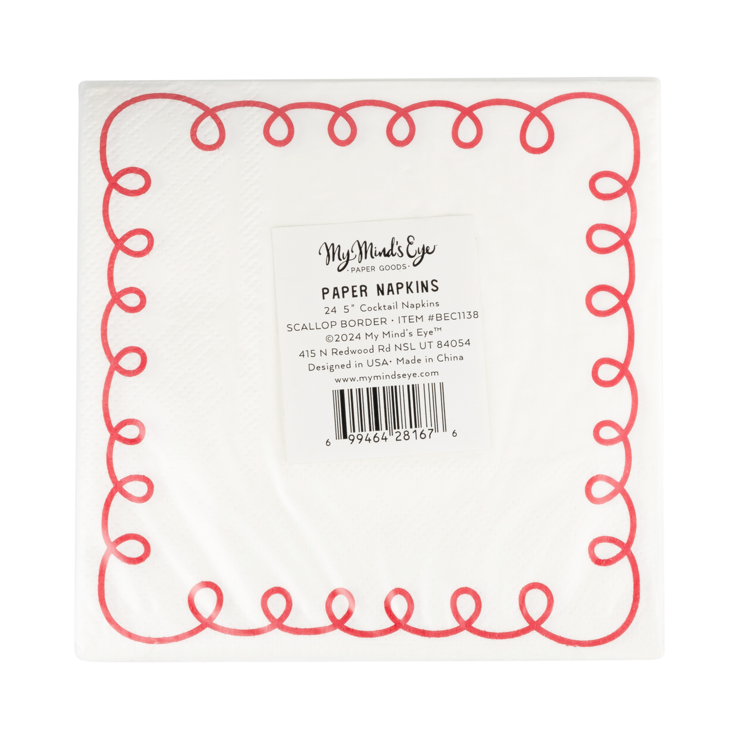 Red and Cream Scallop Border Paper Cocktail Napkin