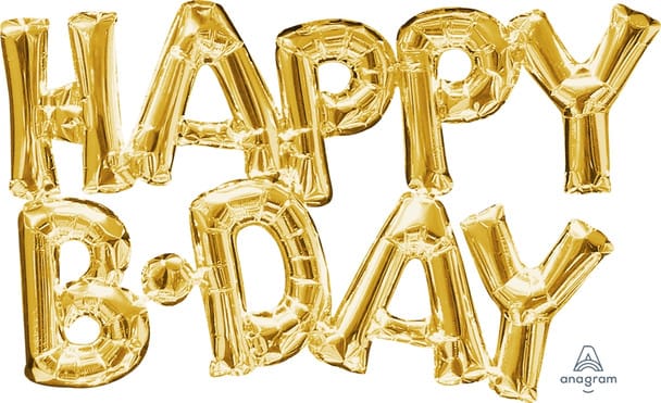 30" Happy B-day Gold Balloon (Air Only)