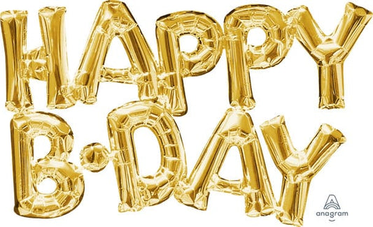 30" Happy B-day Gold Balloon (Air Only)