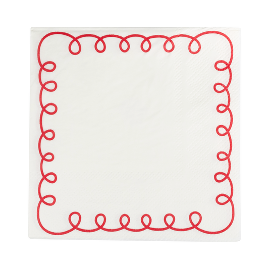 Red and Cream Scallop Border Paper Cocktail Napkin