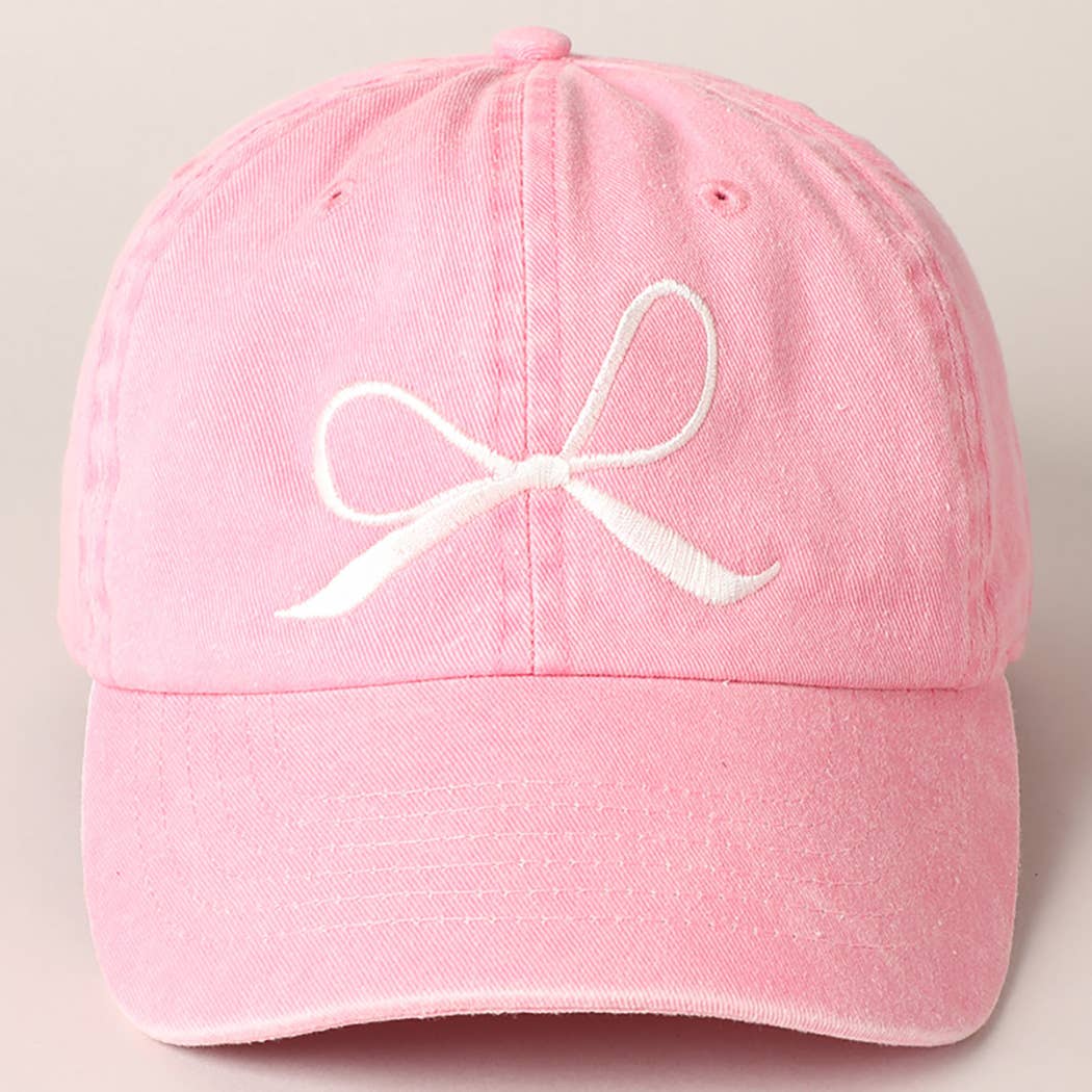 Bow Embroidered Cotton Baseball Cap: Sand / One Size