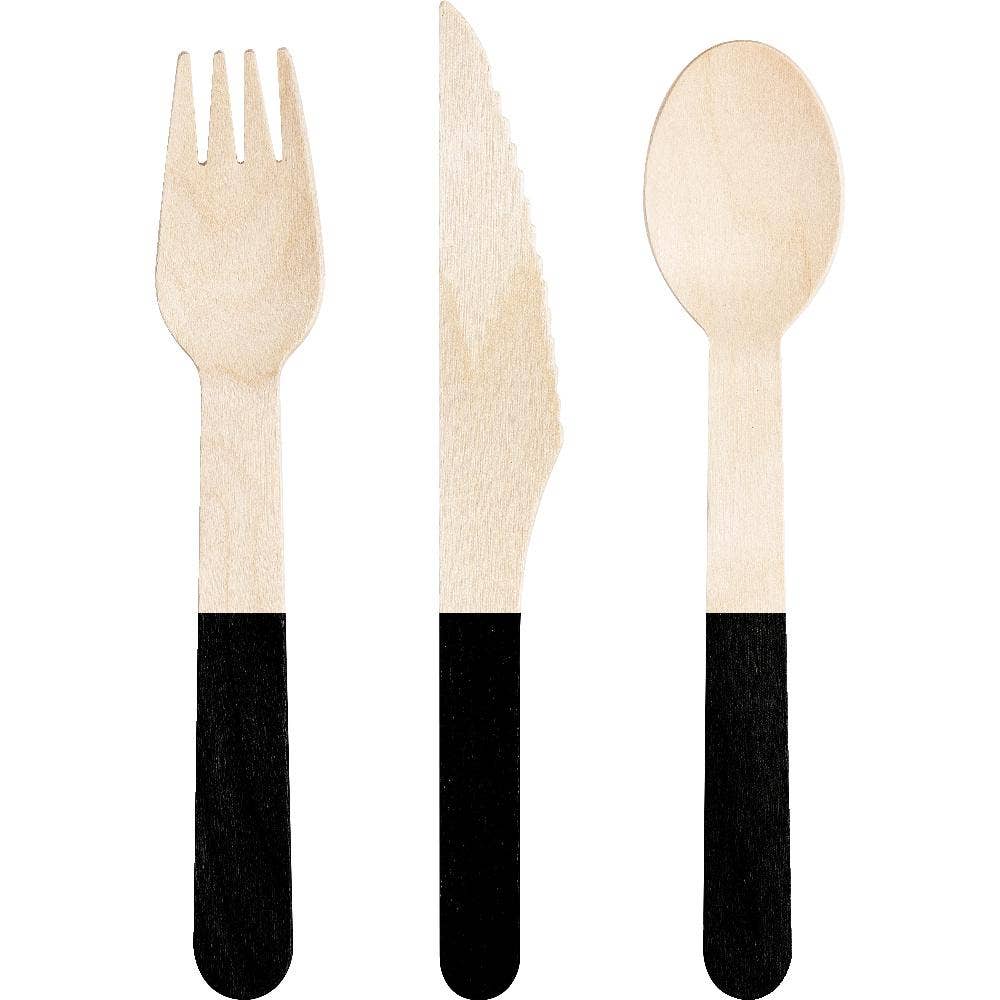 24 pc Black Velvet Wooden Cutlery, Assorted (12 Pkgs/Case)