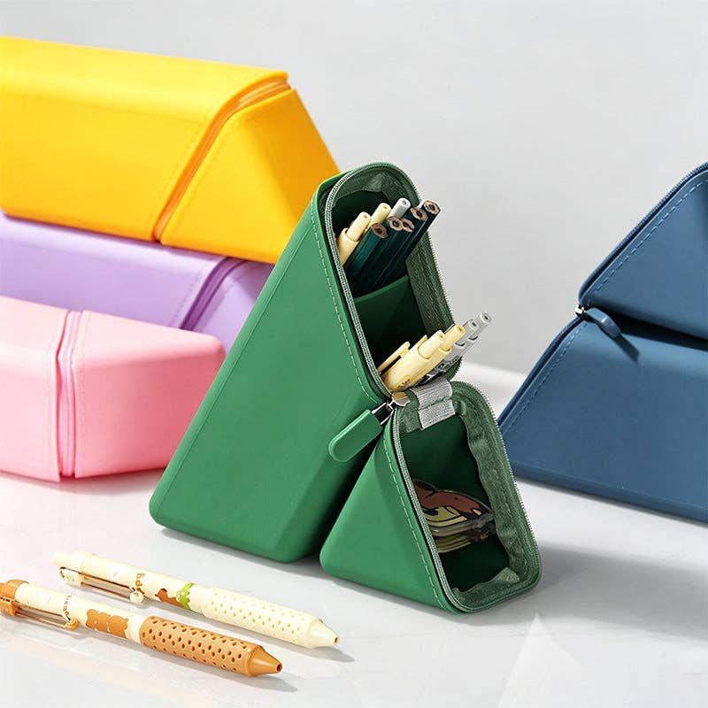 Triangular Standing Silicone Pencil Case: Blue / One Size