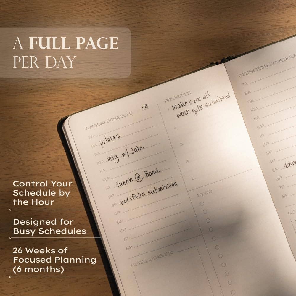 The Daily Planner - Hardcover with Library Buckram Cover: Olive