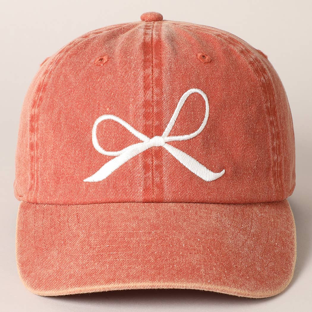 Bow Embroidered Cotton Baseball Cap: Sand / One Size
