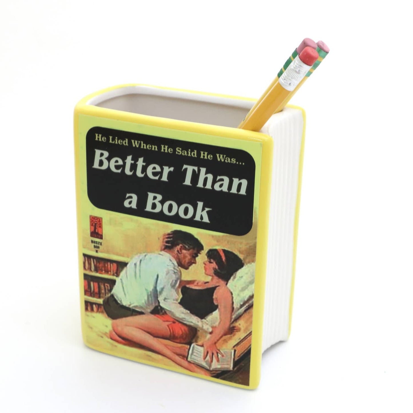 Better than a Book, decoupaged snarky pencil holder vase