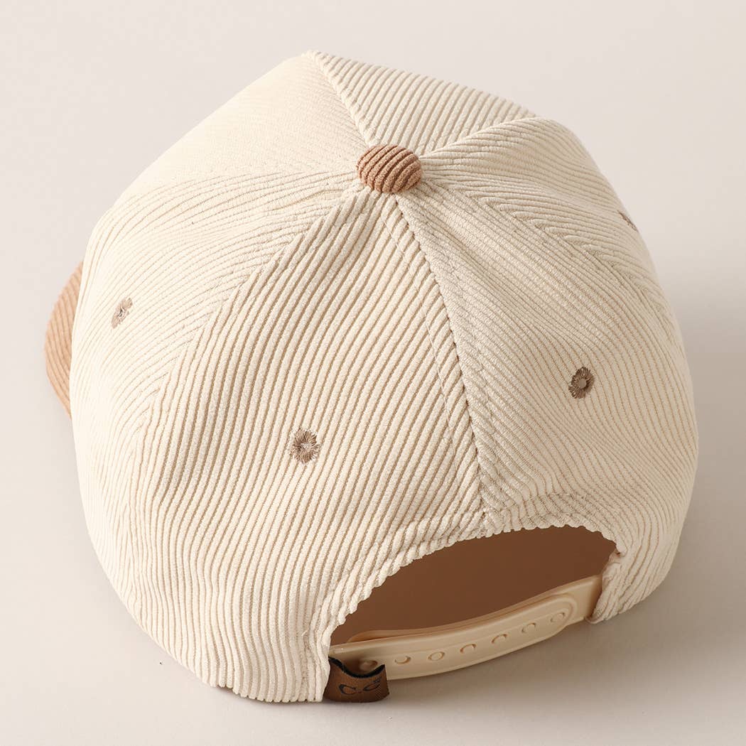 Plain Two Tone Corduroy 5 Panel Trucker Hat: BEIGE / ONE SIZE