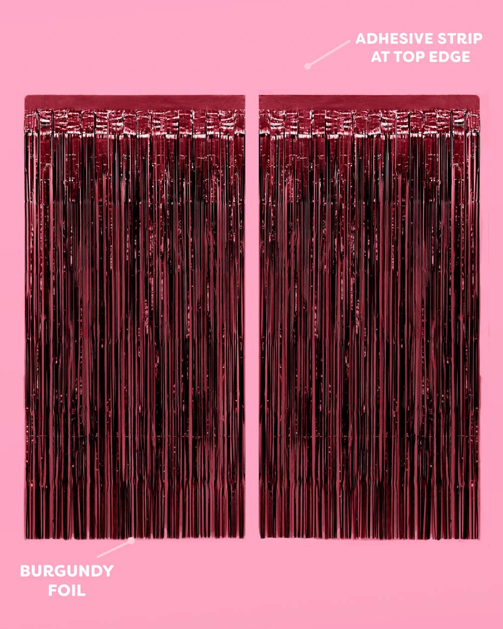 Burgundy Fringe Curtains | 2-Pack Party Backdrop, Tinsel