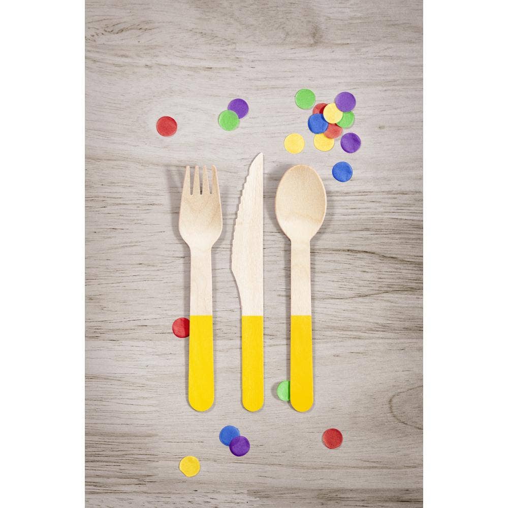 24pc  School Bus Yellow Wooden Cutlery Asst (12 Pkgs/Case)