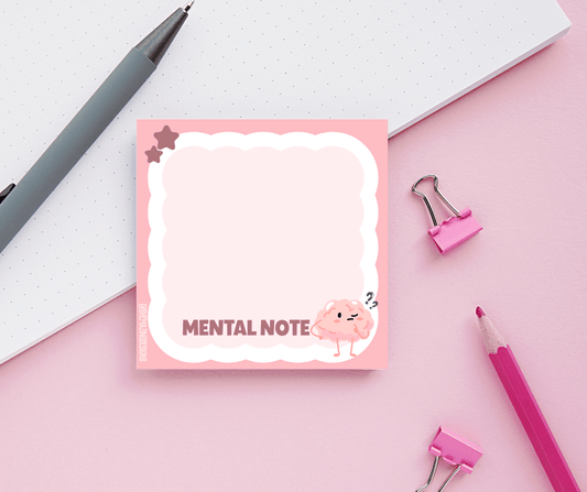 Mental Note Sticky Note Pad – Cute Brain Design, Funny Office Stationery for Work or School