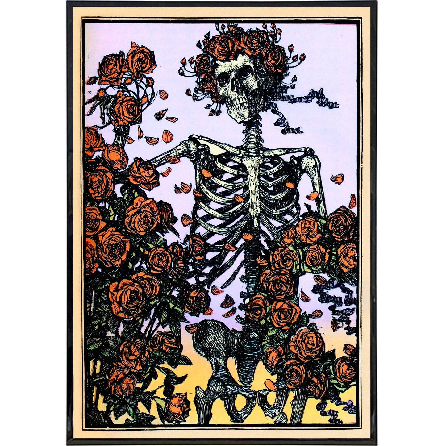 Skeleton with Roses Illustration Print: Framed Print