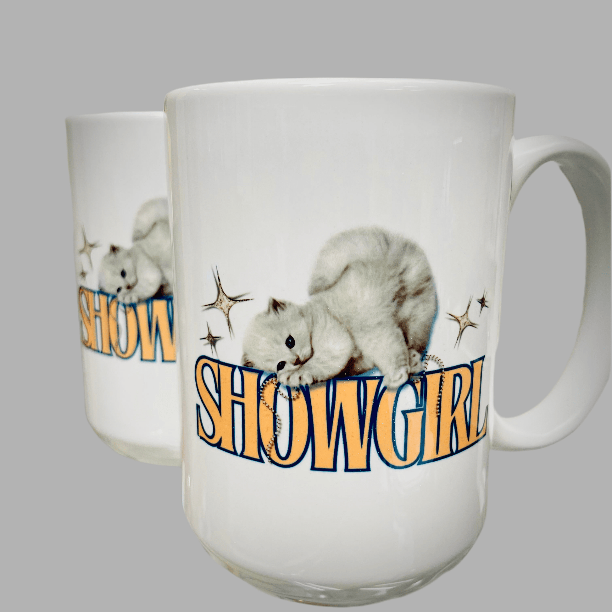 Showgirl show kitty white mug with bling