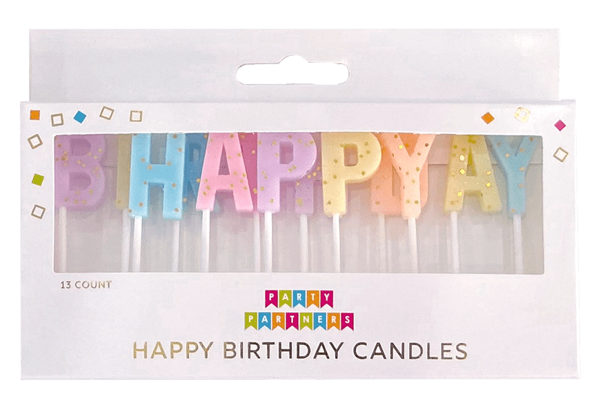 Happy Birthday Pastel with Gold Glitter Candle Set