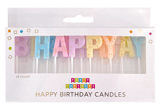 Happy Birthday Pastel with Gold Glitter Candle Set