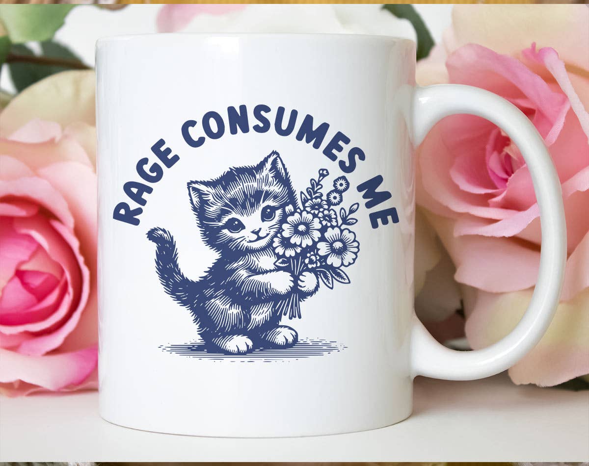 Rage Consumes Me Kitten - Funny Weird Animal Coffee Mug: 11oz White