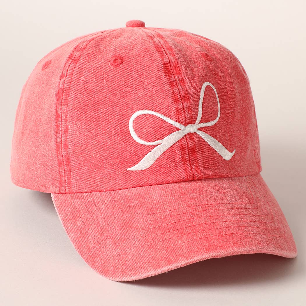 Bow Embroidered Cotton Baseball Cap: Sand / One Size
