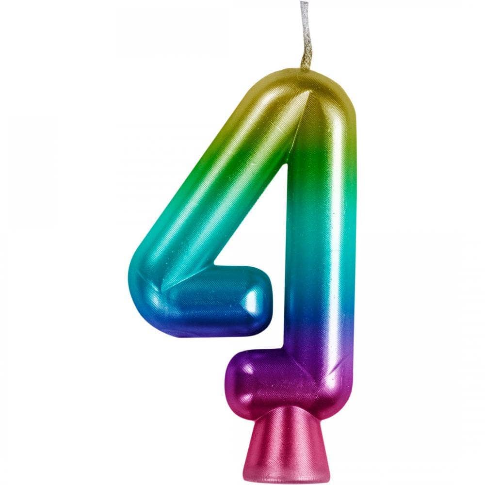 Bulk Rainbow Metallic 4 Birthday Candle  (12 per Case)