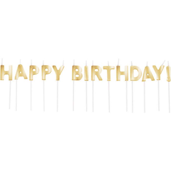 Gold Happy Birthday Candles, 14/Pkg