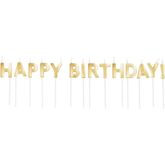 Gold Happy Birthday Candles, 14/Pkg