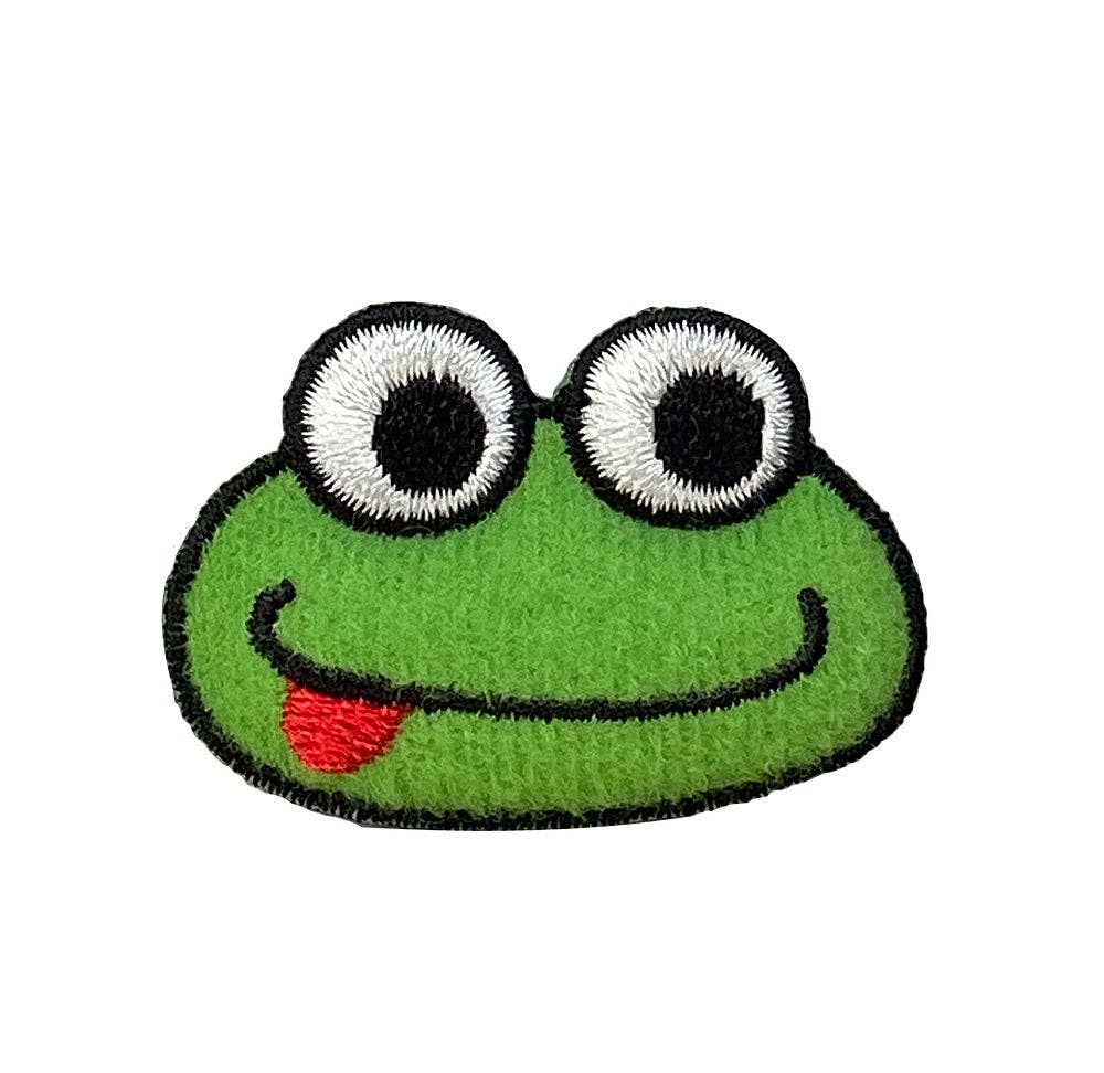 Puffy 3D Green Frog, Head, Face, Iron-on Patch, Embroidered