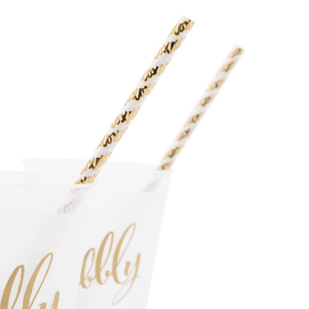 Gold Foil X&Os Paper Drinking Straws