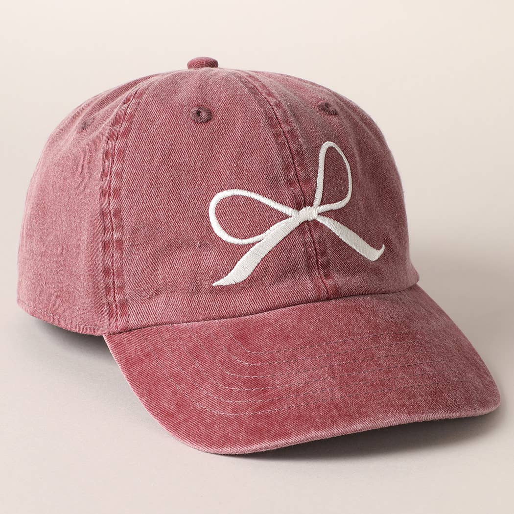 Bow Embroidered Cotton Baseball Cap: Sand / One Size
