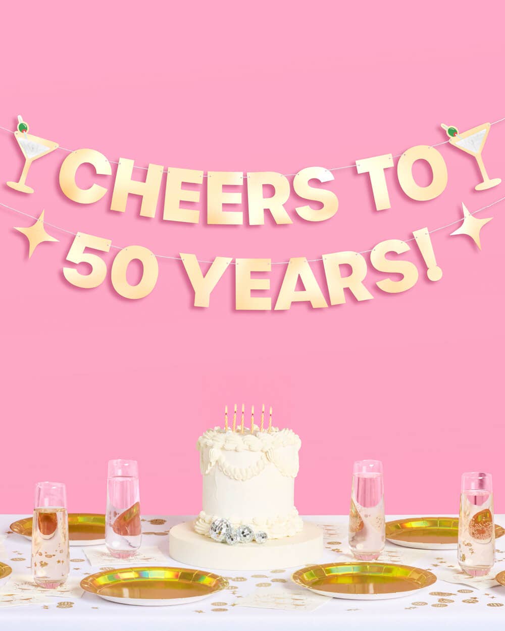 Cheers to 50 Years Banner - 3D paper banner, 50th Birthday