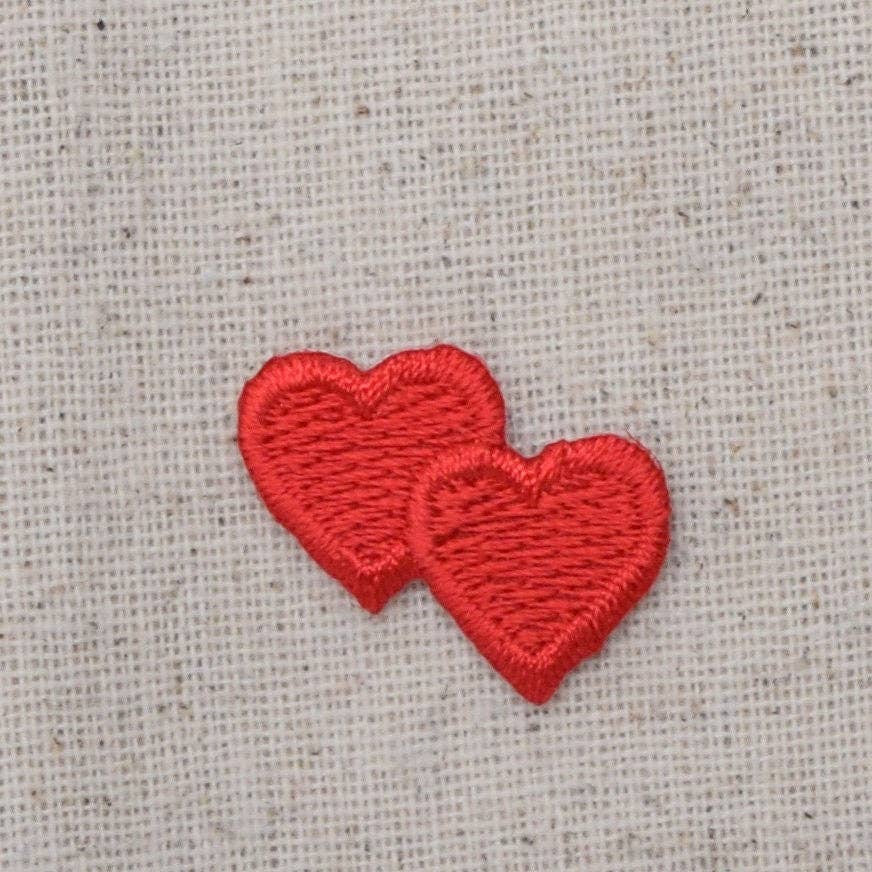 Small - Valentine - Double Red Heart - Iron on Applique - Embroidered Patch - 21408A