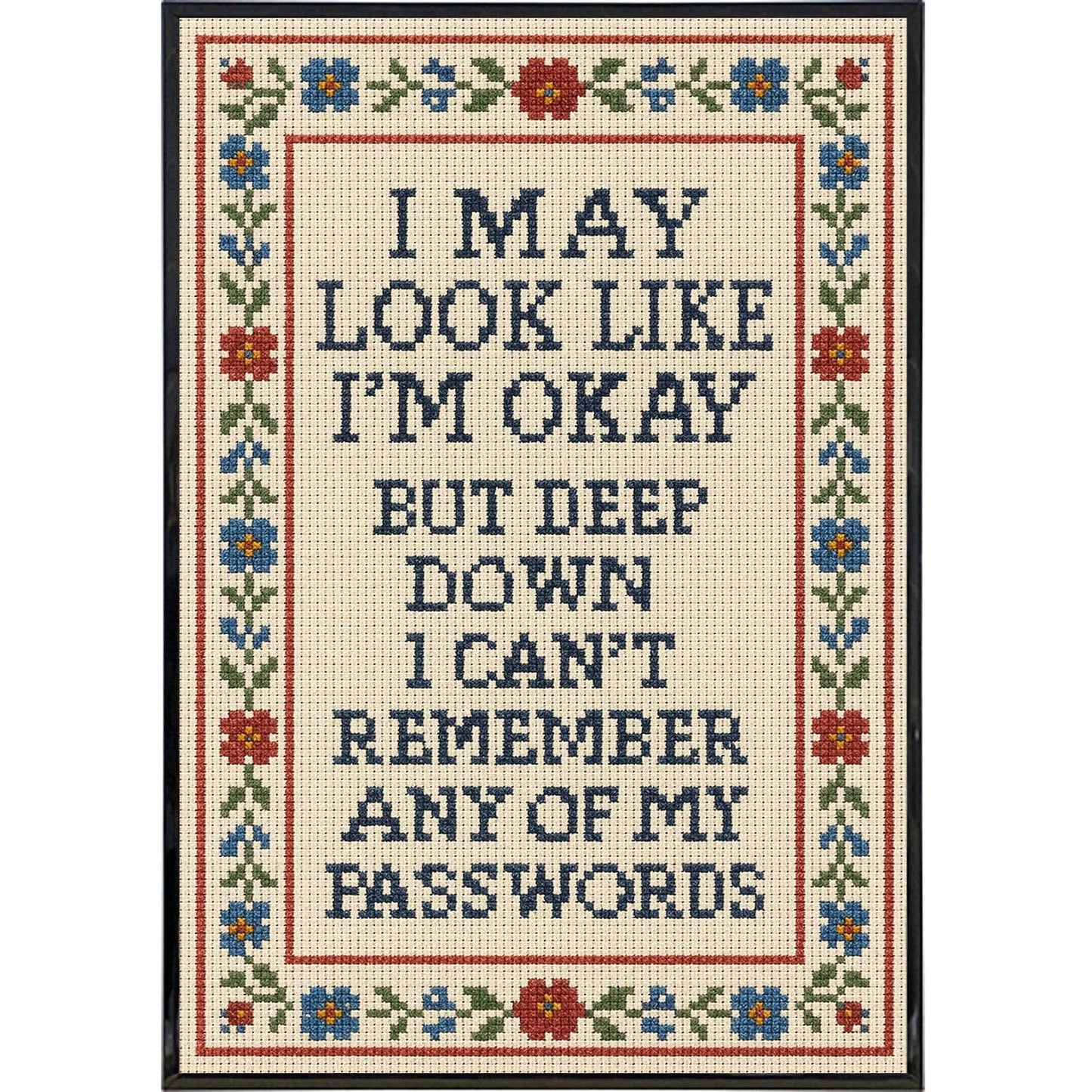I May Look Like I'm Okay Needlepoint Poster Print: Framed Print