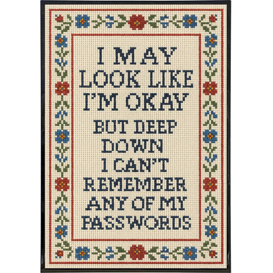 I May Look Like I'm Okay Needlepoint Poster Print: Framed Print