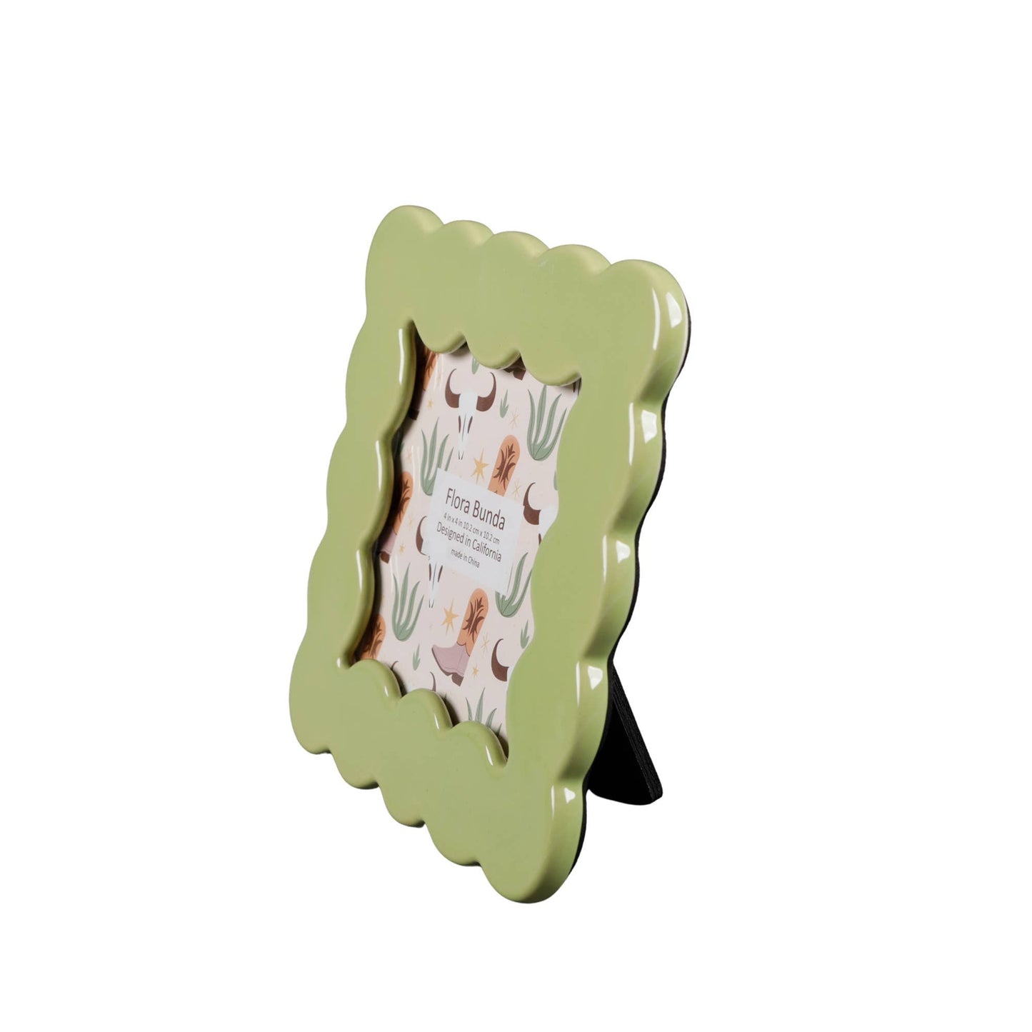 4 x 4  Scalloped Ceramic Frame in Green