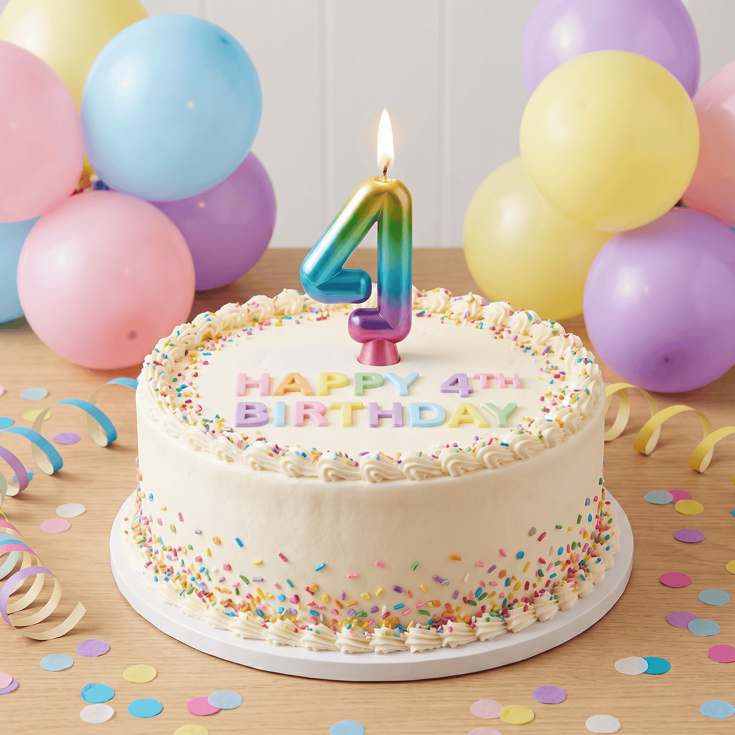 Bulk Rainbow Metallic 4 Birthday Candle  (12 per Case)