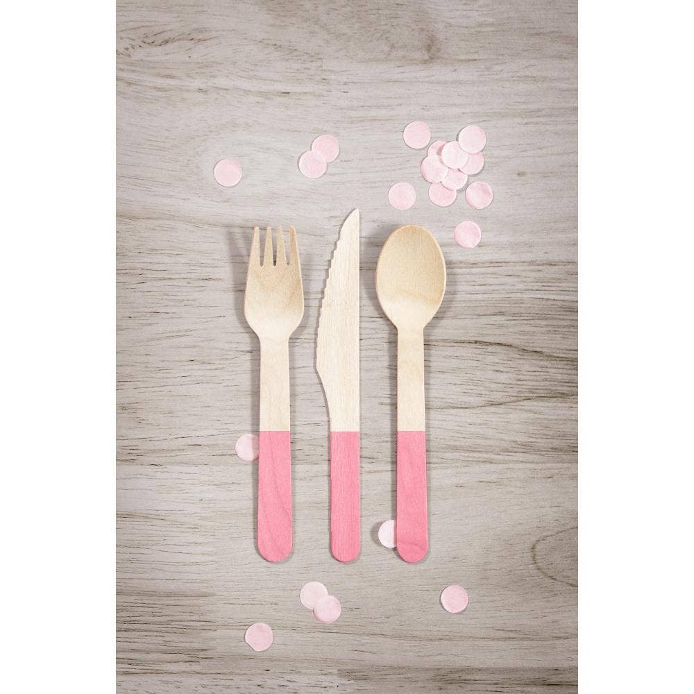 24 pc Classic Pink Wooden Cutlery, Assorted (12 Pkgs/Case)