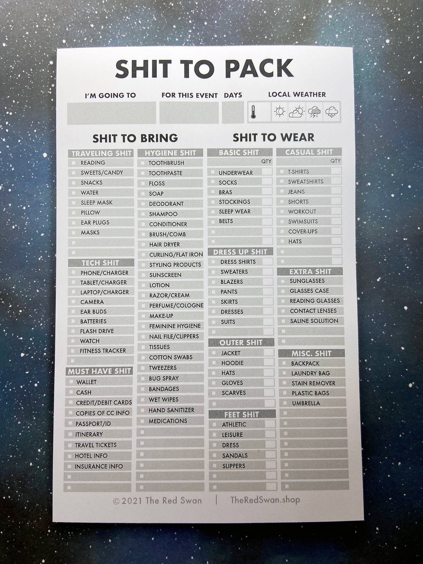 Shit To Pack List Pad