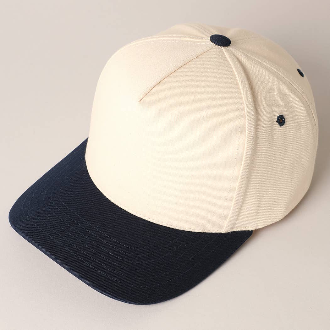 Plain Two Tone Canvas Cotton Baseball Cap : BLK / ONE SIZE