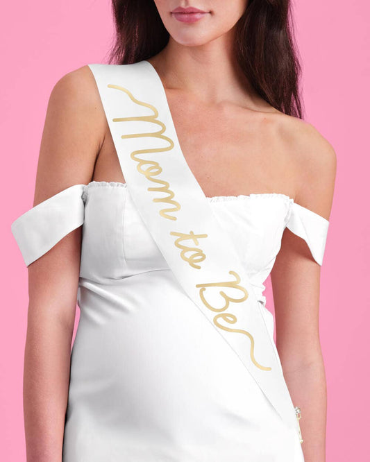 Mom to Be Sash - white satin sash, Baby Shower