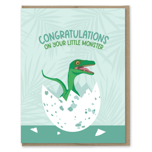 Congratulations On Your Little Monster Dino Baby Card