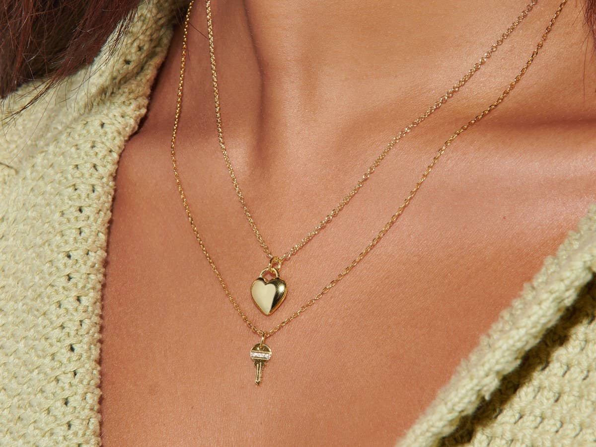 Puffed Heart 14K Gold Plated Necklace