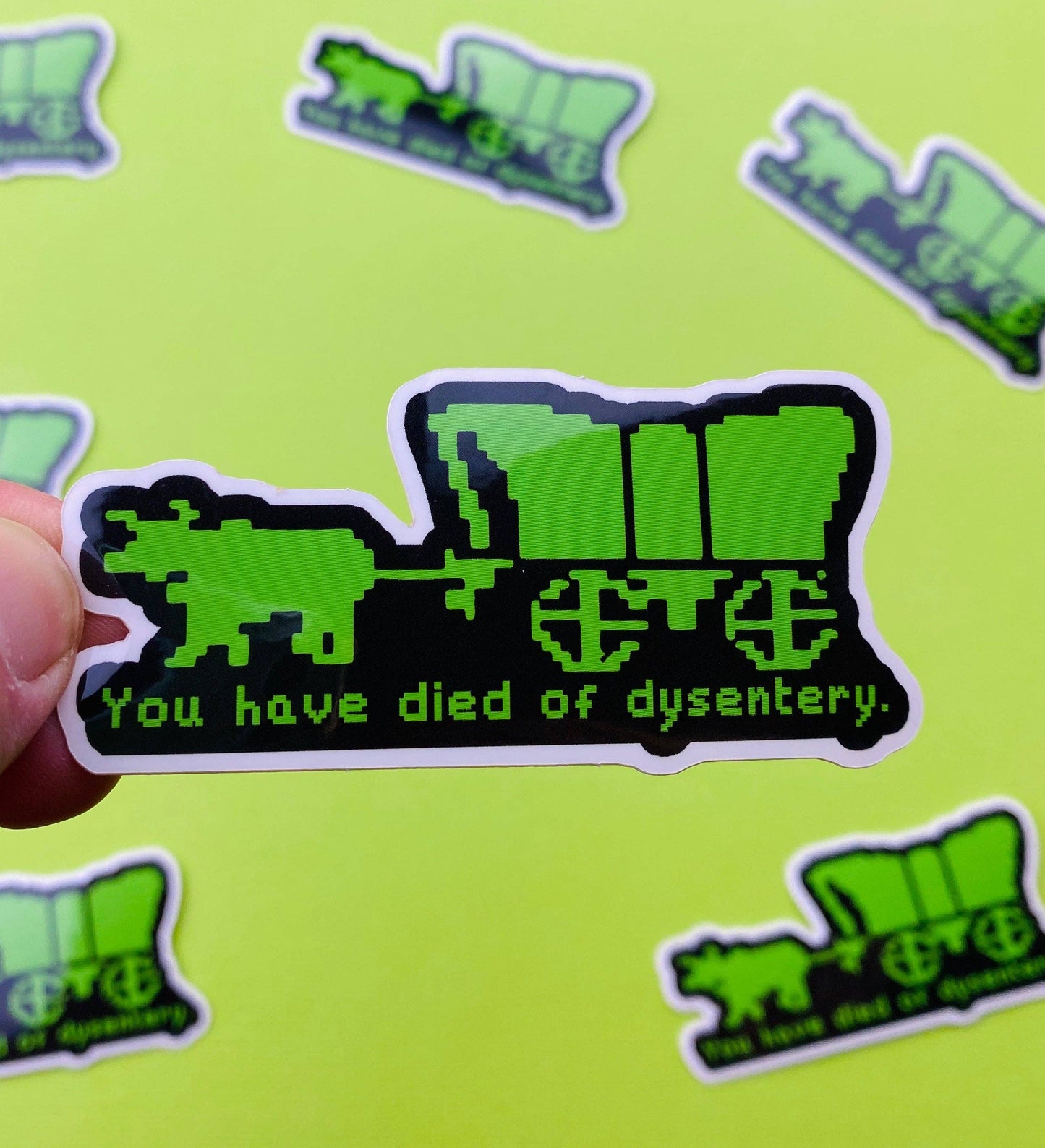 Oregon Trail Retro Gaming Sticker, Funny 80s Decal for Kids: 3"x1.3"