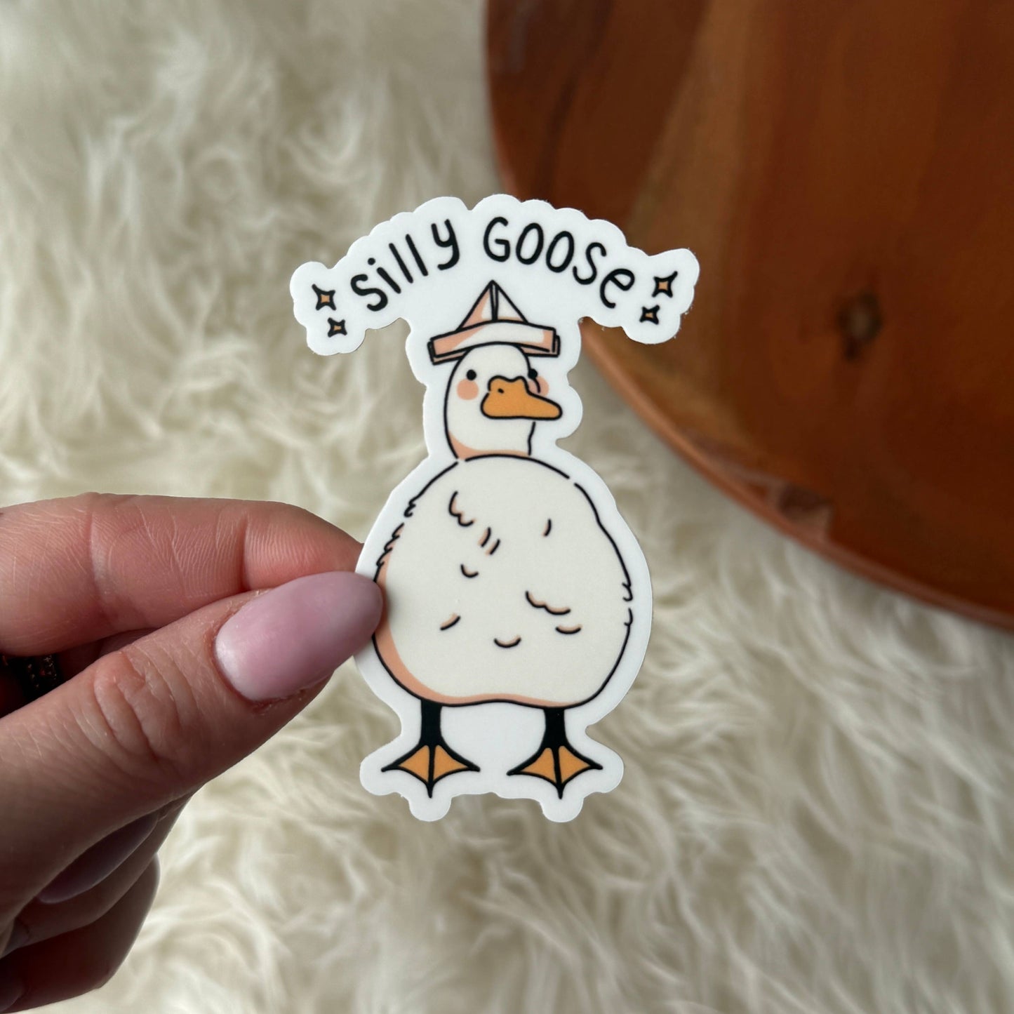 Silly goose animal pun with hat sticker