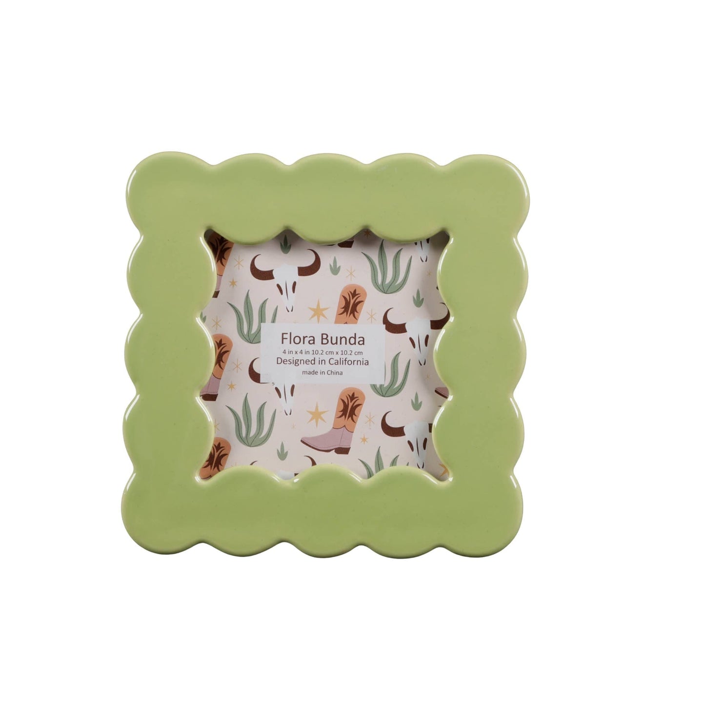 4 x 4  Scalloped Ceramic Frame in Green