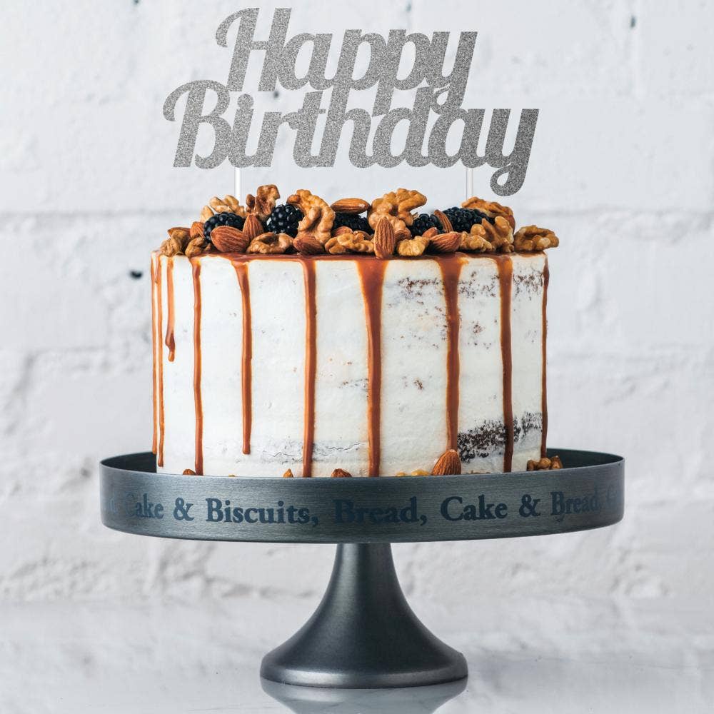 Silver Glitter Happy Birthday Cake Toppers, 1/Pkg