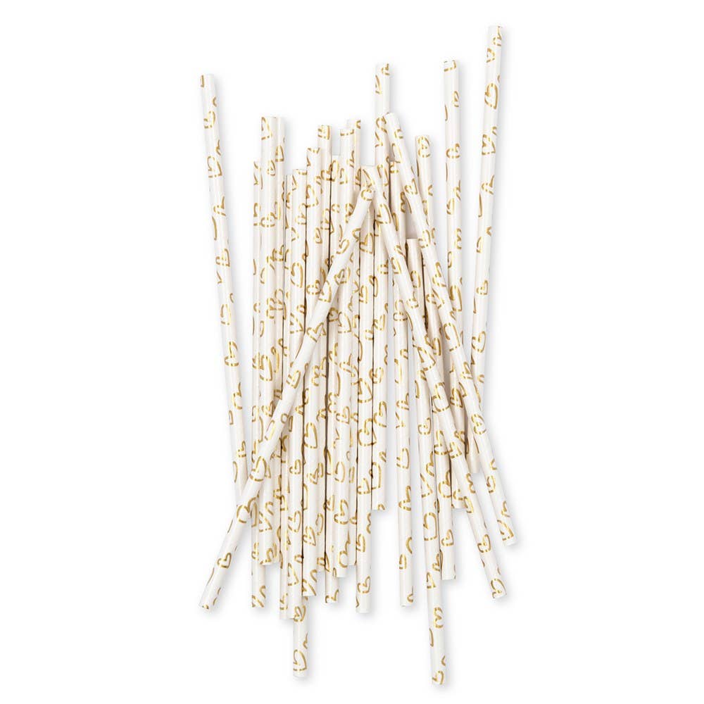 Gold Foil Hearts Paper Drinking Straws